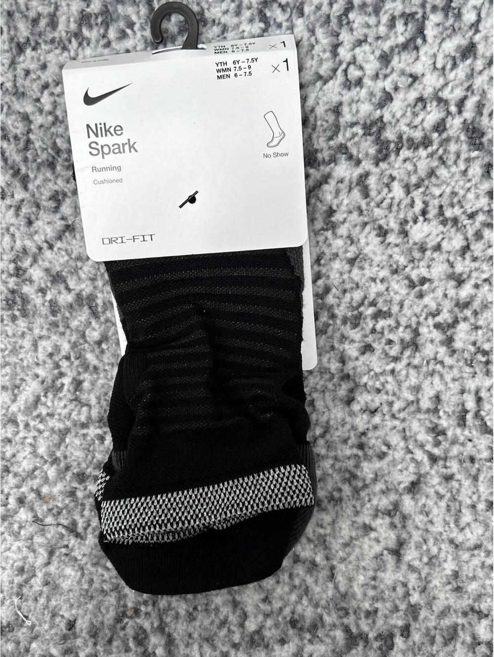 Nike Spark No Show Socks Black Dri-FIT Cushioned Wmns 7.5-9 Men 6-7.5